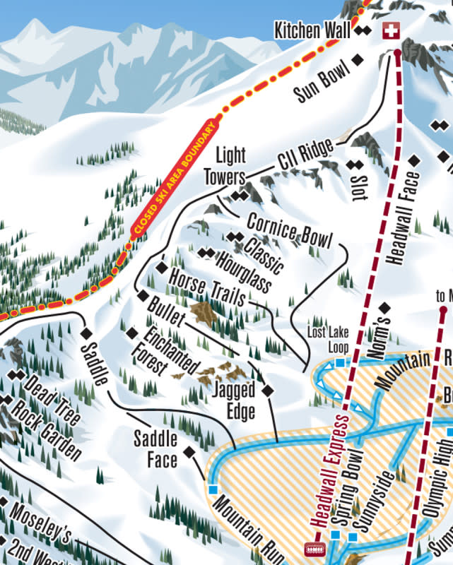 CII Ridge and CII Bowl. Map <a href="https://www.palisadestahoe.com/-/media/palisades-tahoe/trail-maps/23-24/palisadesmapmain2324.pdf?rev=e8a8b0f4249e4d4cbf258658c90268e9" rel="nofollow noopener" target="_blank" data-ylk="slk:courtesy of Palisades Tahoe.;elm:context_link;itc:0;sec:content-canvas" class="link ">courtesy of Palisades Tahoe. </a>