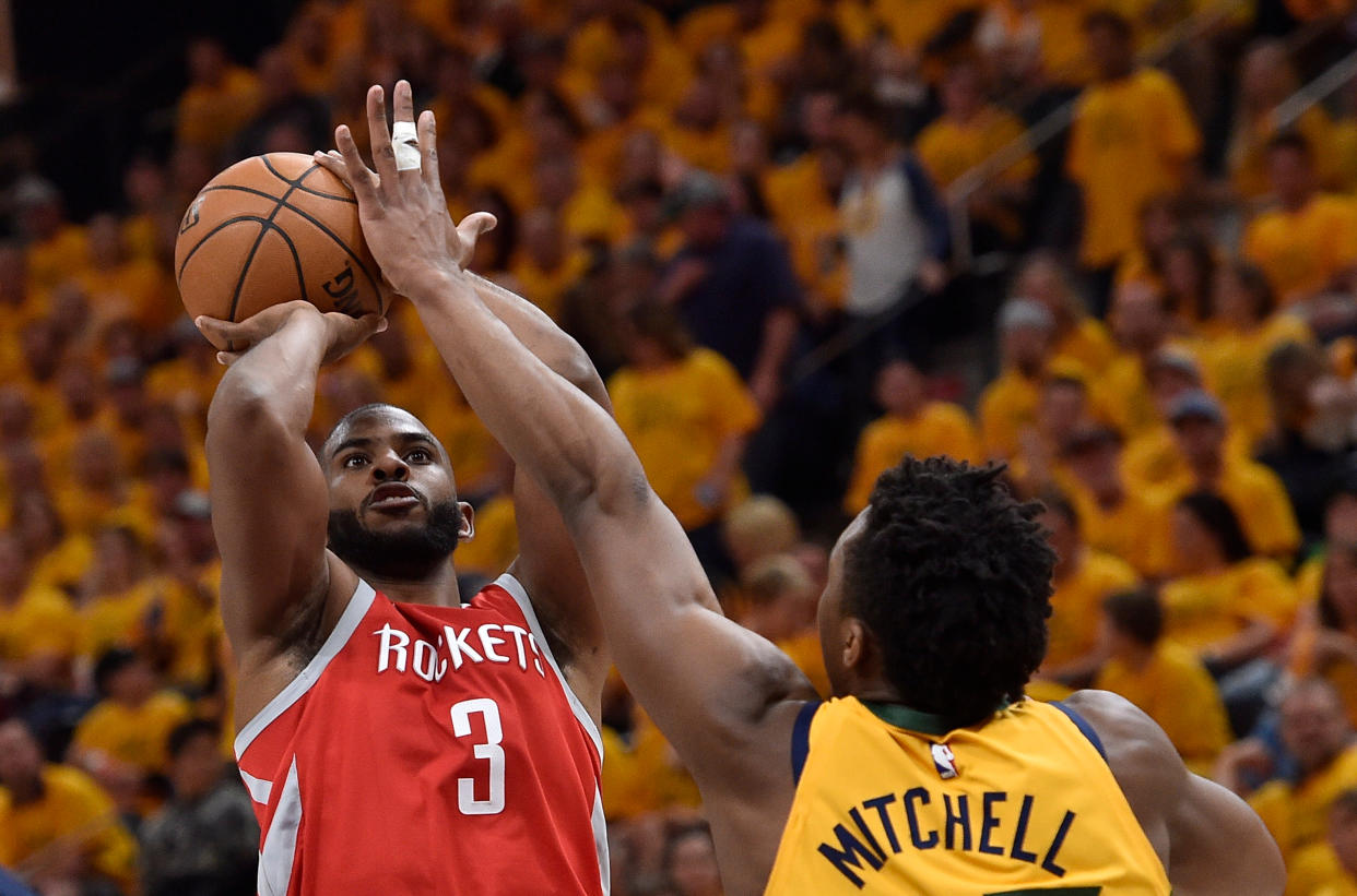 Chris Paul’s brother was weirdly ejected, un-ejected from his courtside seat during Houston’s Game 4 matchup against the Jazz on Sunday night in Utah. (Getty Images)