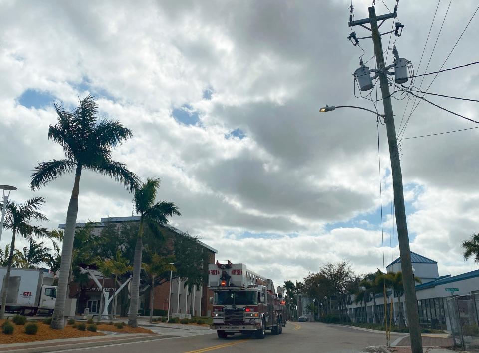 A fire truck leaves Station 11 in downtown Fort Myers to respond to a call on Tuesday, Jan. 23, 2024.