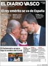 “El rey emérito se va de España”, titula su portada ‘El Diario Vasco’, que ha elegido una foto de Juan Carlos I charlando con su hijo Felipe VI. (Foto: <a href="http://www.diariovasco.com/?ref=https%3A%2F%2Fwww.google.com%2F" rel="nofollow noopener" target="_blank" data-ylk="slk:El Diario Vasco;elm:context_link;itc:0;sec:content-canvas" class="link ">El Diario Vasco</a>).