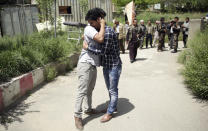 <p>Journalists mourn for their colleagues, who have been killed in the second bombing, in Kabul, Afghanistan, April 30, 2018. (Photo: Massoud Hossaini/AP) </p>