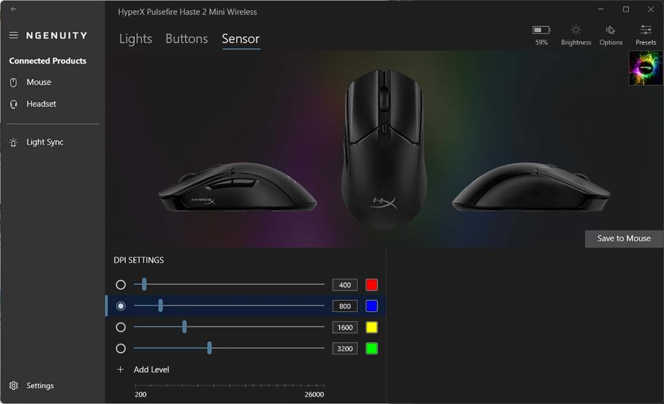 HyperX NGENUITY DPI Setting adjustment.