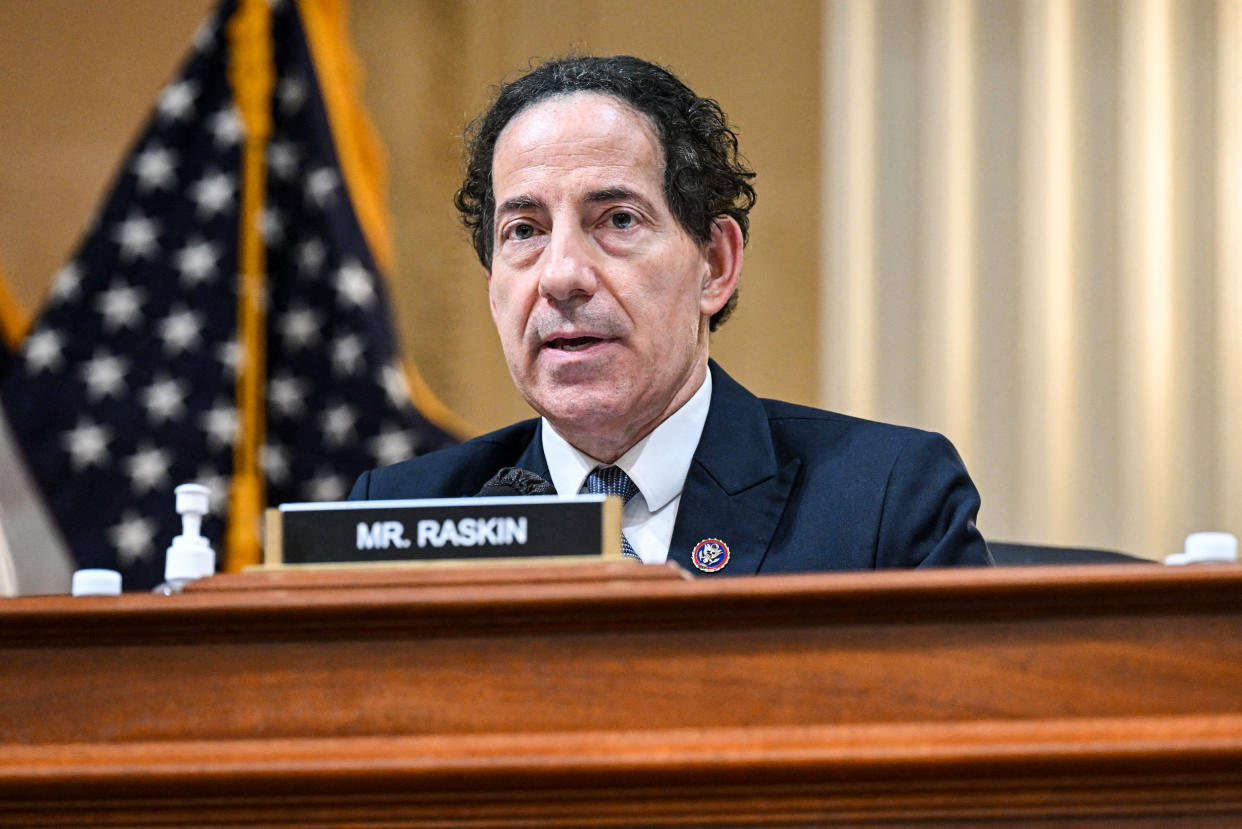 Rep. Jamie Raskin, D-Md., speaks at the opening of a hearing on the Jan. 6 investigation on July 12, 2022. (Saul Loeb / AFP via Getty Images file)