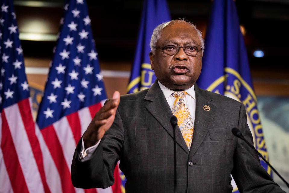 House Majority Whip James Clyburn of S.C., speaks during a news conference on Capitol Hill Thursday, April 30, 2020, in Washington. (AP Photo/Manuel Balce Ceneta) ORG XMIT: DCMC114