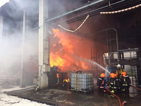 A fire broke out at a waste management company at Tanjong Kling Road on 21 March 2017. (Photo: SCDF Facebook)