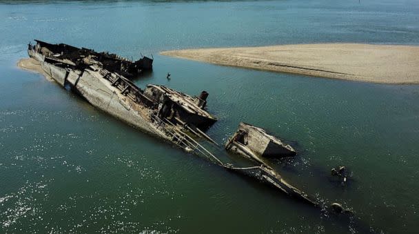 PHOTO: Wreckage of a World War II German warship is seen in the Danube in Prahovo, Serbia Aug. 18, 2022. (Fedja Grulovic/Reuters)