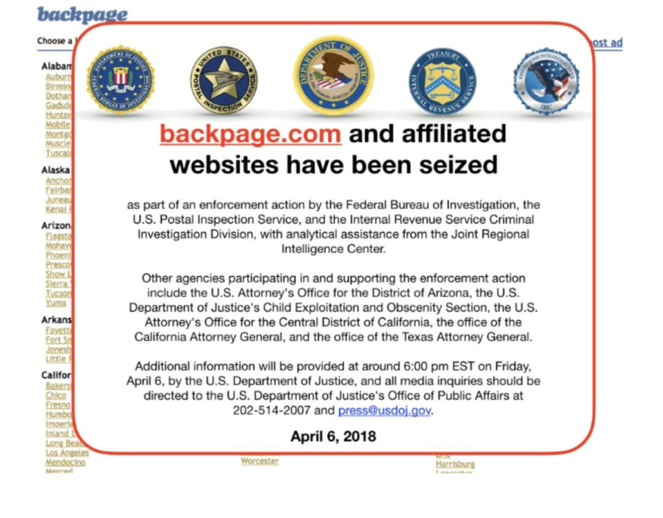 Last week, the US government seized the classified website Backpage.com,