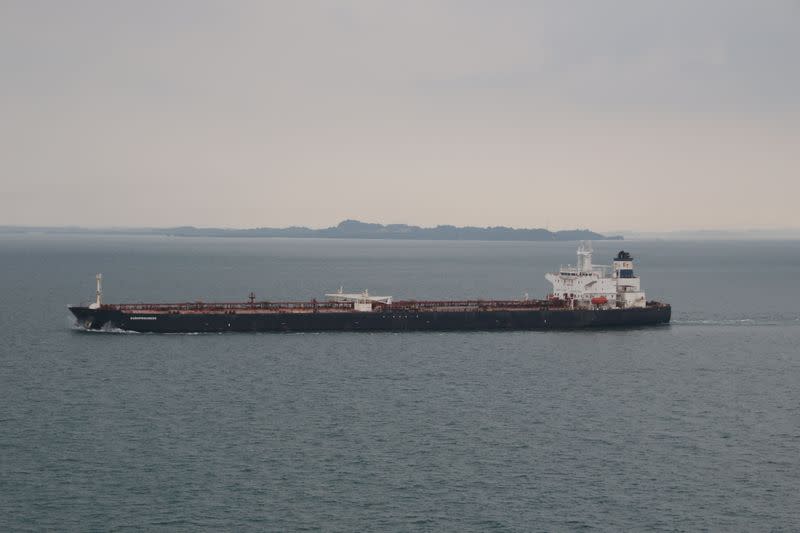 FILE PHOTO: The Europrogress oil tanker, whose name has since been changed to Alsatayir, is seen in the Singapore Straits