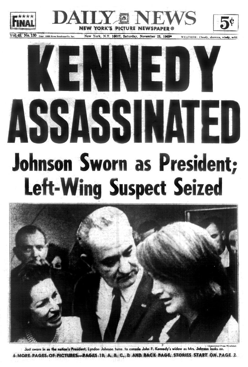 front page of the daily news dated nov 23, 1963, headline