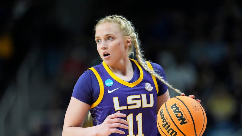 LSU guard Hailey Van Lith during the first half of a Sweet 16 college basketball game against UCLA in the NCAA Tournament in Albany, N.Y., Saturday, March 30, 2024.