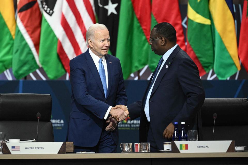 President Joe Biden greets Senegalese President Macky Sall during the U.S.-Africa Leaders Summit in Washington last December.