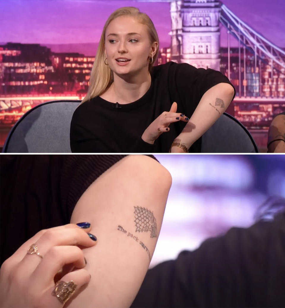 Closeup of Sophie Turner's tattoo