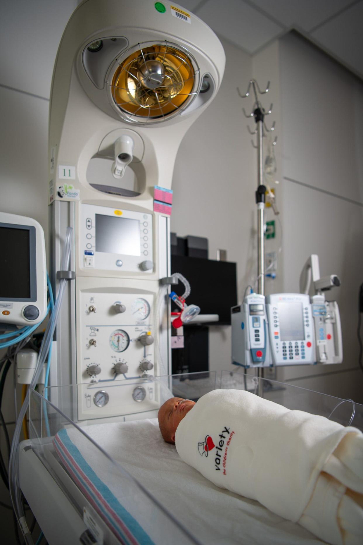 A baby sleeps on a Panda Warmer in the Birthways unit of Mary Greeley Medical Center in Ames. The Mary Greeley Foundation recently received a $67,500 grant from Variety – the Children’s Charity to purchase four monitors for its Panda Warmers.