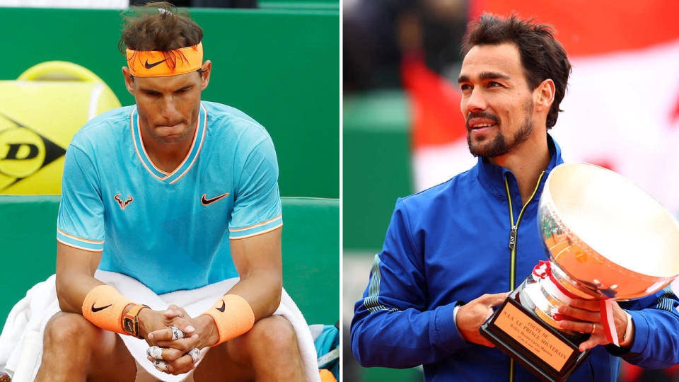 Rafael Nadal was knocked out in the Monte Carlo semi-finals by the eventual champion Fabio Fognini. Pic: AAP/Getty