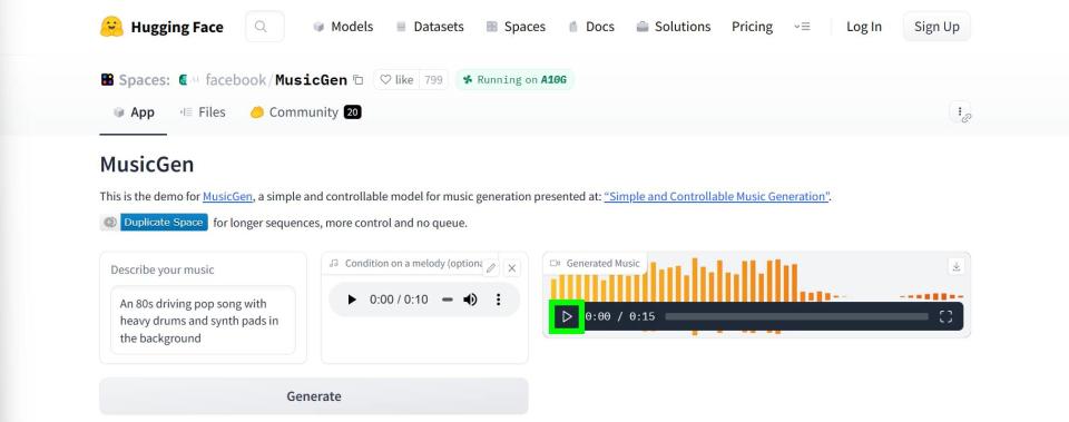Meta MusicGen AI text-to-audio tool