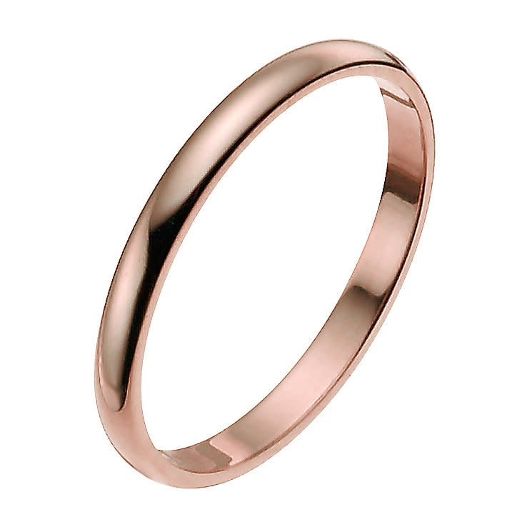 <p><i><a rel="nofollow noopener" href="http://www.ernestjones.co.uk/webstore/d/4634918/9ct+rose+gold+2mm+extra+heavy+d+shape+ring/" target="_blank" data-ylk="slk:Ernest Jones, £99;elm:context_link;itc:0;sec:content-canvas" class="link ">Ernest Jones, £99</a></i></p>