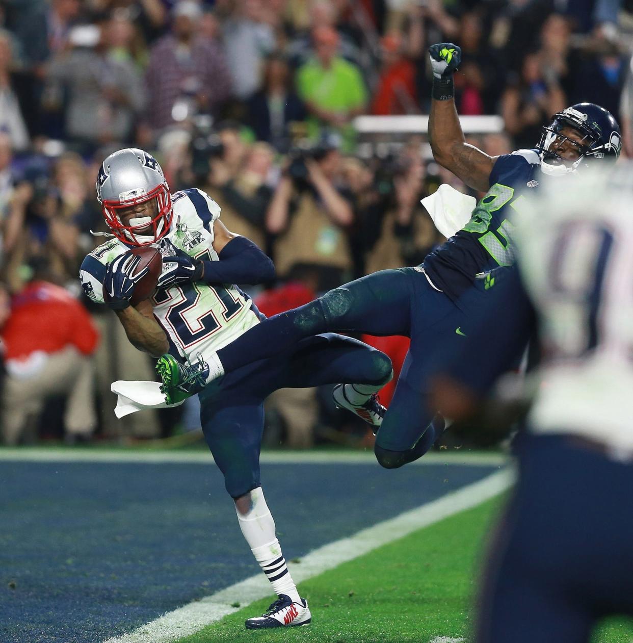 Cornerback Malcolm Butler’s last-minute interception clinched the Patriots' win over Seattle in Super Bowl XLIX in 2015.