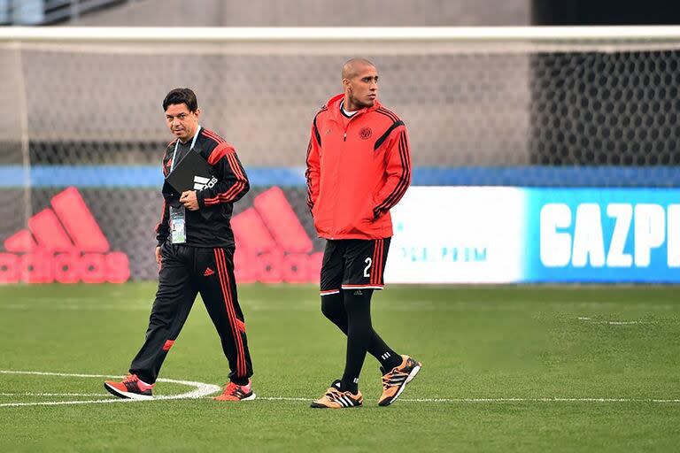 Marcelo Gallardo junto a uno de sus referentes de su ciclo, Jonatan Maidana