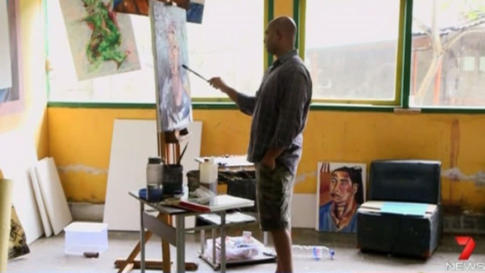 Myuran Sukumaran spent his last hours on Earth painting. Photo: Seven News