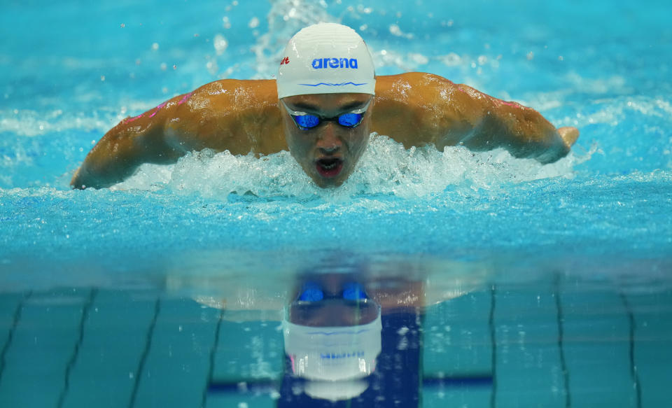 Kristof Milak of Hungary competes in the Men 200m Butterfly final at the 19th FINA World Championships in Budapest, Hungary, Tuesday, June 21, 2022. (AP Photo/Petr David Josek)