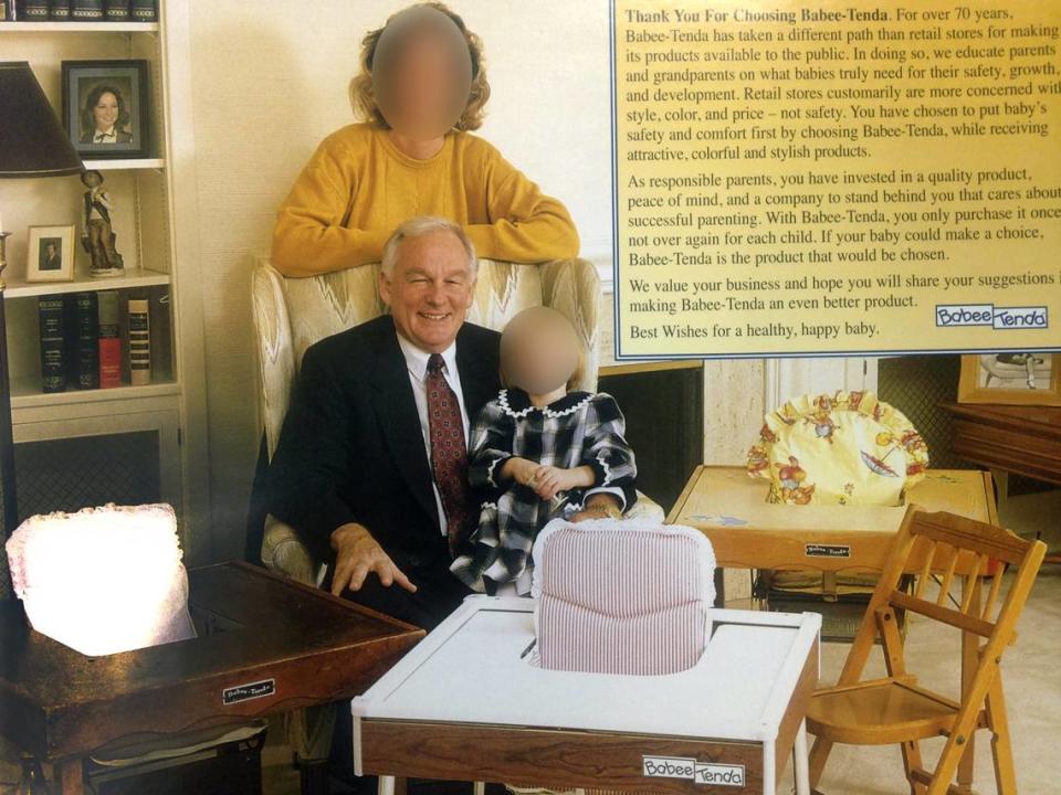 David Jungerman appeared with his daughter and granddaughter on the back cover of this 2010 catalog for his baby furniture business, Baby-Tenda. The Star blurred the photo to protect the relatives’ privacy.