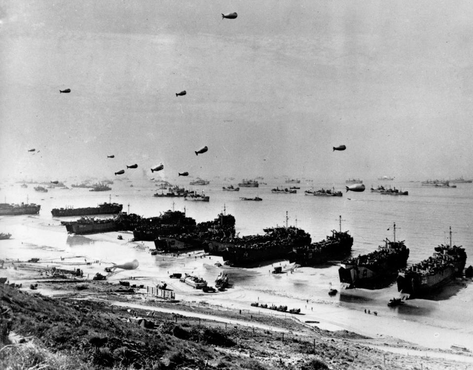 FILE - This is the scene along a section of Omaha Beach in June 1944, during Operation Overlord, the code name for the Allied invasion at the Normandy coast in France during World War II. The D-Day invasion that helped change the course of World War II was unprecedented in scale and audacity. Veterans and world dignitaries are commemorating the 79th anniversary of the operation. (AP Photo, File)