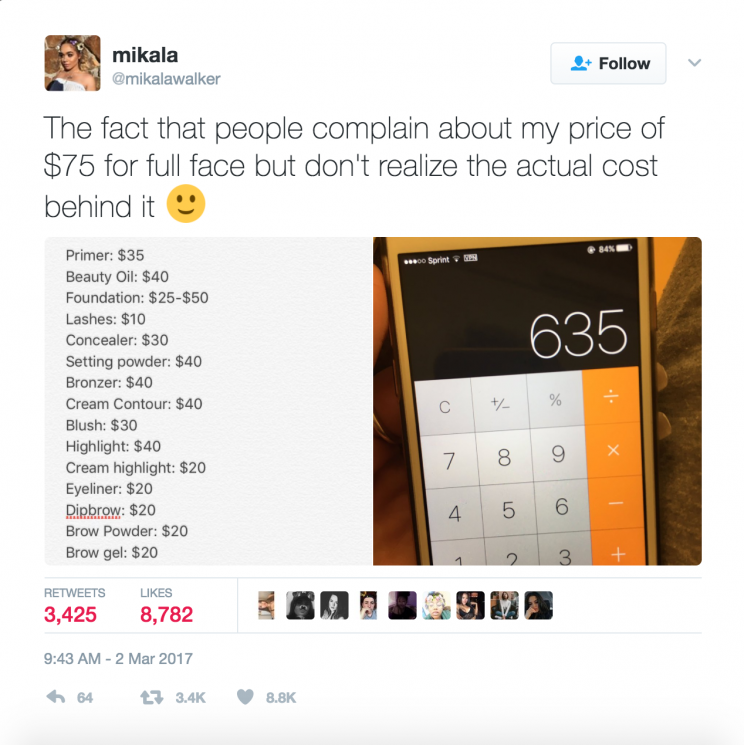 Mikala Walker shows the true price of her services (Photo via Twitter)