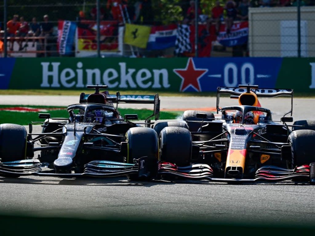 Lewis Hamilton and Max Verstappen took each other out of the Italian GP (AFP via Getty Images)