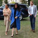 <p><a href="https://www.cosmopolitan.com/uk/reports/a23333839/meghan-markle-cookbook-launch/" rel="nofollow noopener" target="_blank" data-ylk="slk:Meghan was joined by her mum, Doria, for the launch of her charity cookbook,;elm:context_link;itc:0;sec:content-canvas" class="link ">Meghan was joined by her mum, Doria, for the launch of her charity cookbook,</a> with both ladies embracing autumnal vibes with their outfits. Meghan wore a blue coat by Smythe, <a href="https://www.atterley.com/women/smythe-peaked-lapel-coat-2?gclid=EAIaIQobChMIjdnOs93J3QIV1kwNCh2-zQ0nEAQYASABEgIRR_D_BwE&gclsrc=aw.ds" rel="nofollow noopener" target="_blank" data-ylk="slk:which you can still buy here;elm:context_link;itc:0;sec:content-canvas" class="link ">which you can still buy here</a>, with a pleated black skirt and roll neck.</p>