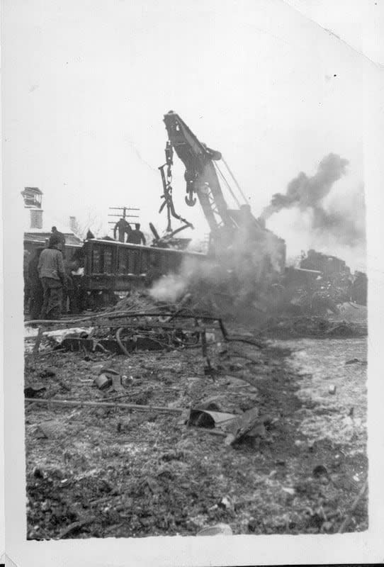 This photo was taken the day after the train crash. Bramburger says a metal train carrying troops on their way to Halifax crashed into the back of a passenger train with wooden coaches.