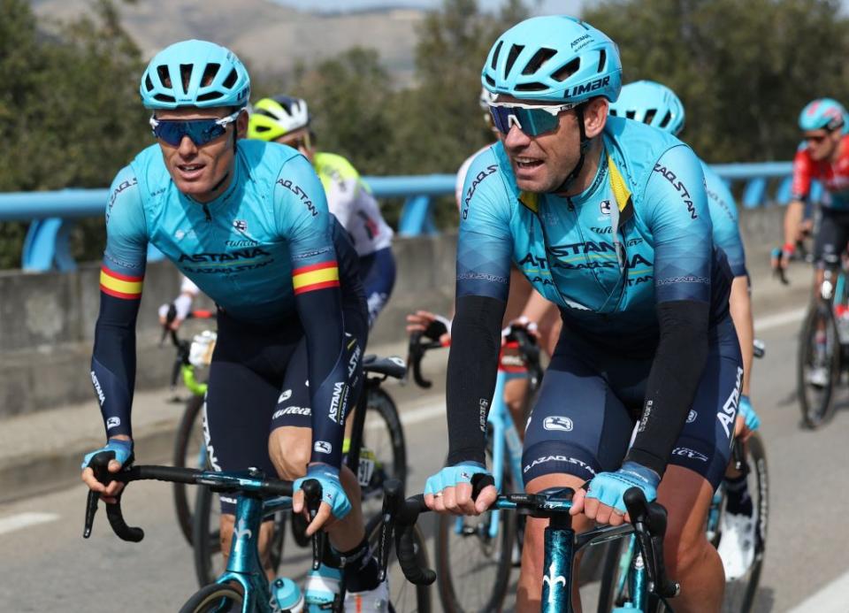 Spanish Luis Leon Sanchez of Astana Qazaqstan L pictured in action during stage 5 of the 81st edition of the ParisNice eight days cycling race 2124 km from SaintSymphoriensurCoise to SaintPaulTroisChateaux France Thursday 09 March 2023BELGA PHOTO DAVID PINTENS Photo by DAVID PINTENS  BELGA MAG  Belga via AFP Photo by DAVID PINTENSBELGA MAGAFP via Getty Images