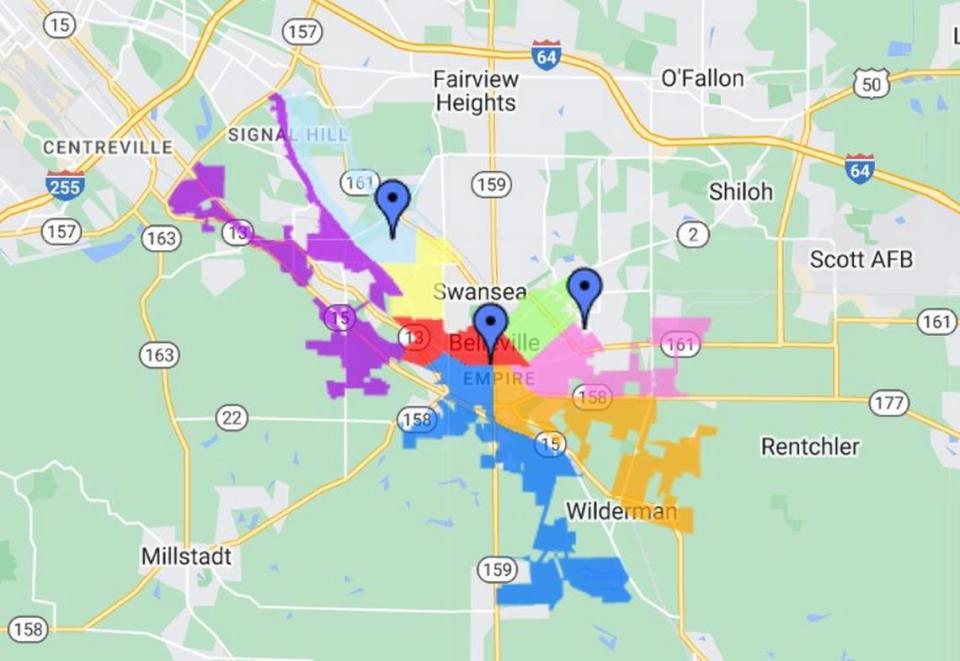 The green-shaded area is Belleville Ward 1, whose residents gathered at police headquarters last week to tell city officials about their problems with vagrancy, squatting and crime.