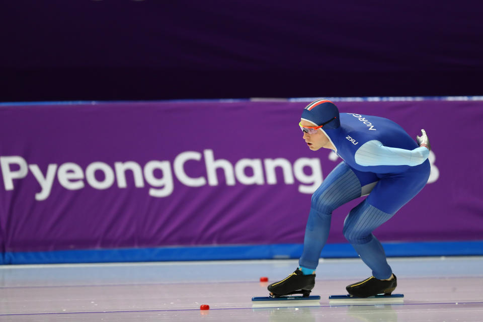 GANGNEUNG, SOUTH KOREA – FEBRUARY 11: Havard Bokko of Norway competes during the Men’s 5000m Speed Skating event on day two. (Getty Images)