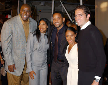 Earvin "Magic" Johnson , his wife Cookie, Will Smith , Jada Pinkett-Smith and James Caviezel at the Hollywood premiere of Universal Pictures' Ray