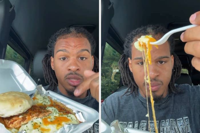 Keith Lee trying food in his car