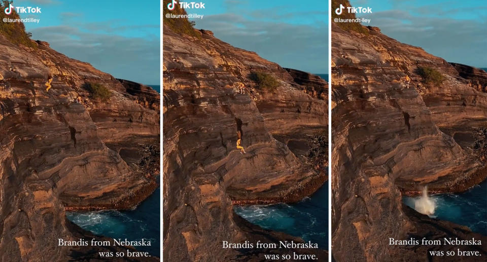 A woman jumped from a cliff and suffered horrific injuries. Source: TikTok/laurendtilley