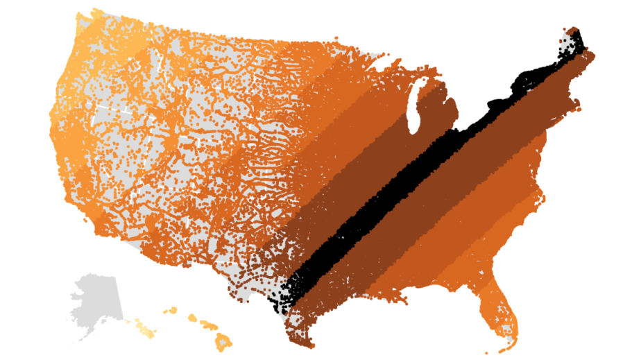 The path of totality for the April 8 eclipse is represented by the black line. (Credit: Christopher Adams)