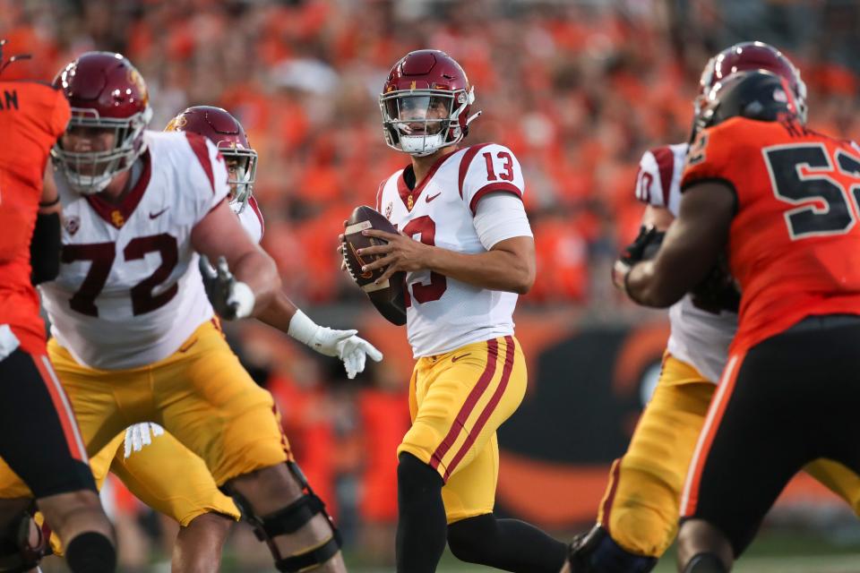 Caleb Williams and the unbeaten USC Trojans football team are huge favorites over the Arizona State Sun Devils in their Week 5 Pac-12 college football game on Saturday in Los Angeles.