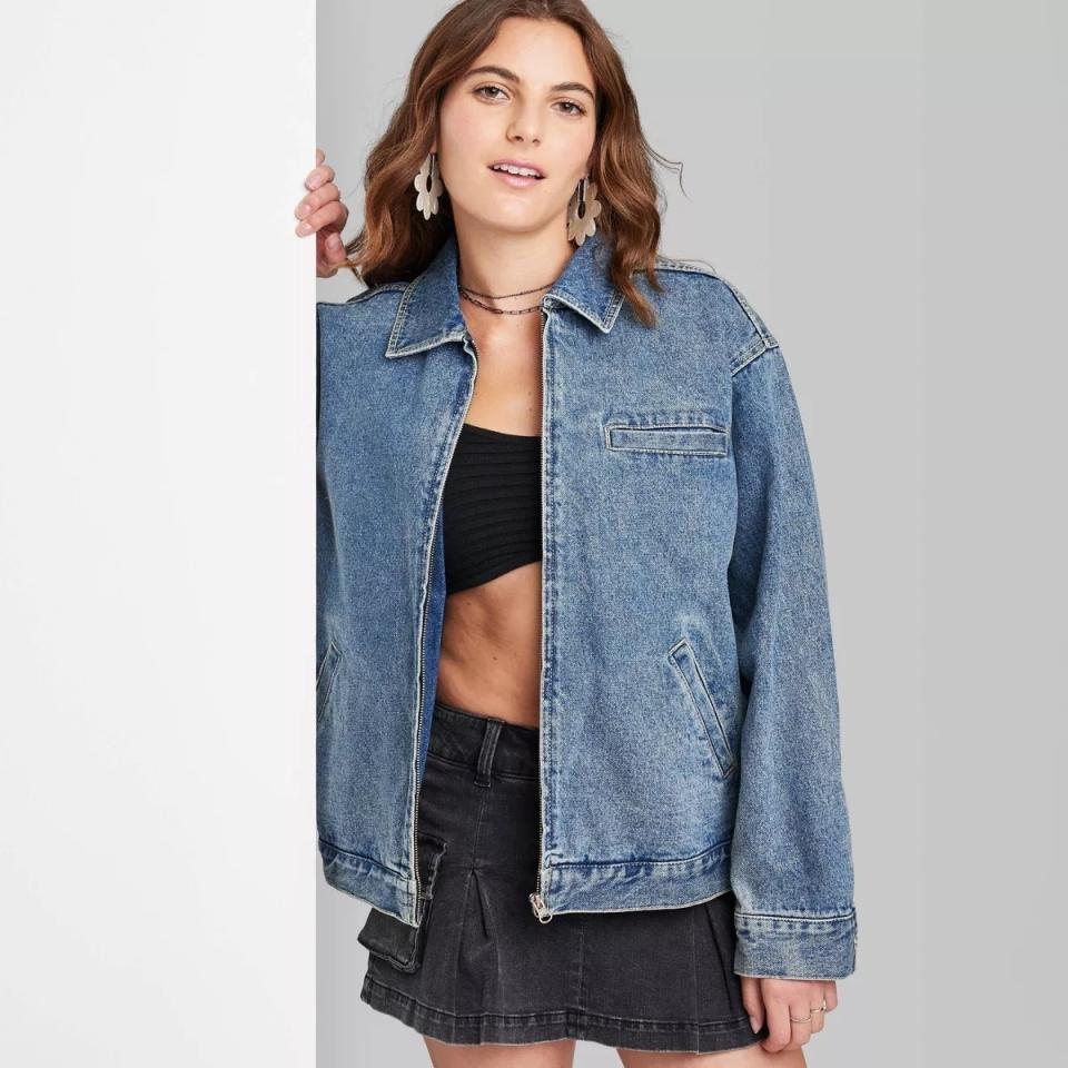 boxy denim jacket on model