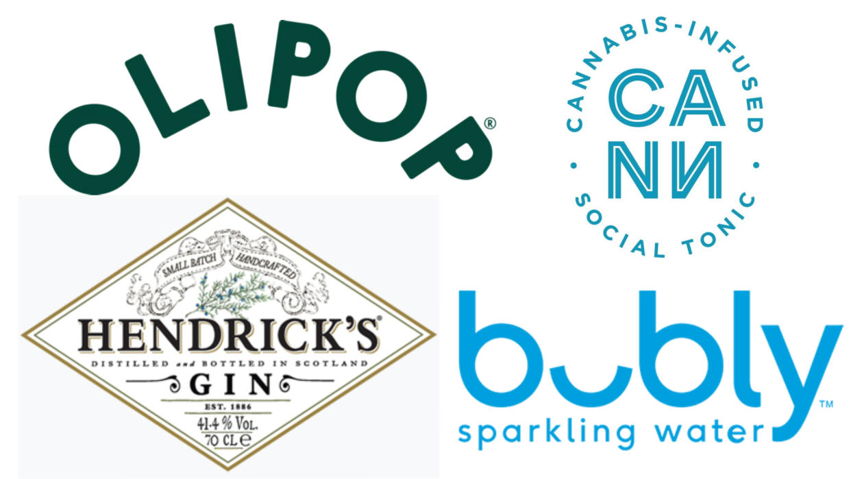  Logos of Olipop, Cann, Hendrick's Gin and Bubly. 