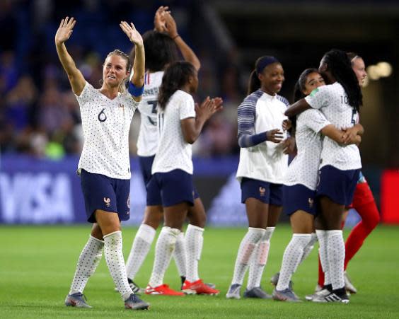 Amandine Henry acknowledges the crowd after the full-time whistle (Getty)