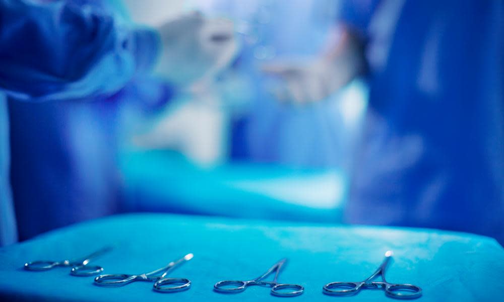 Surgical tools on tray in hospital operation room