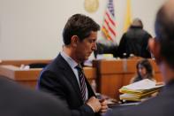 Alex Gorsky, chairman and CEO of Johnson & Johnson, walks out of the courtroom after taking the stand as a witness in New Jersey Supreme Court in New Brunswick, New Jersey