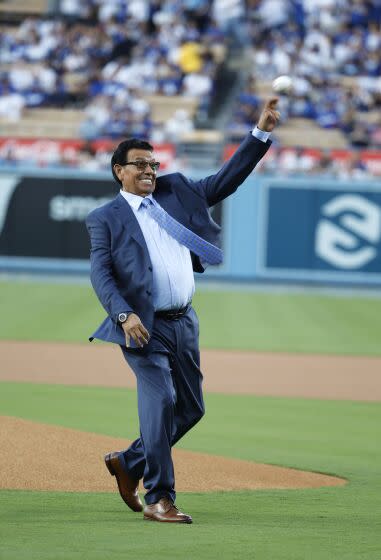 Fernando Valenzuela of the Los Angeles Dodgers becomes the first