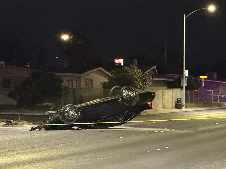 One person has died following a rollover crash in the west Las Vegas valley. The crash took place shortly after 8 p.m. on Friday, May 10, 2024, at Jones Boulevard and Cromwell Circle near Charleston Boulevard, police said. (KLAS)