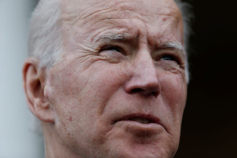 Democratic U.S. presidential candidate and former U.S. Vice President Joe Biden talks to the media after taking part in Sunday services at Royal Missionary Baptist Church in North Charleston