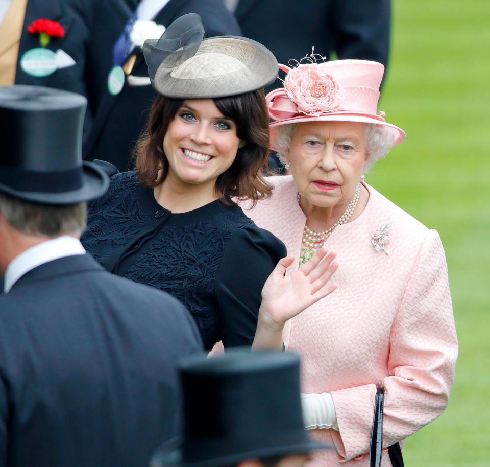 ASCOT, UNITED KINGDOM - JUNE 18: (EMBARGOED FOR PUBLICATION IN UK NEWSPAPERS UNTIL 48 HOURS AFTER CREATE DATE AND TIME) Princess Eugenie and Queen Elizabeth II attend Day 1 of Royal Ascot at Ascot Racecourse on June 18, 2013 in Ascot, England. (Photo by Max Mumby/Indigo/Getty Images)