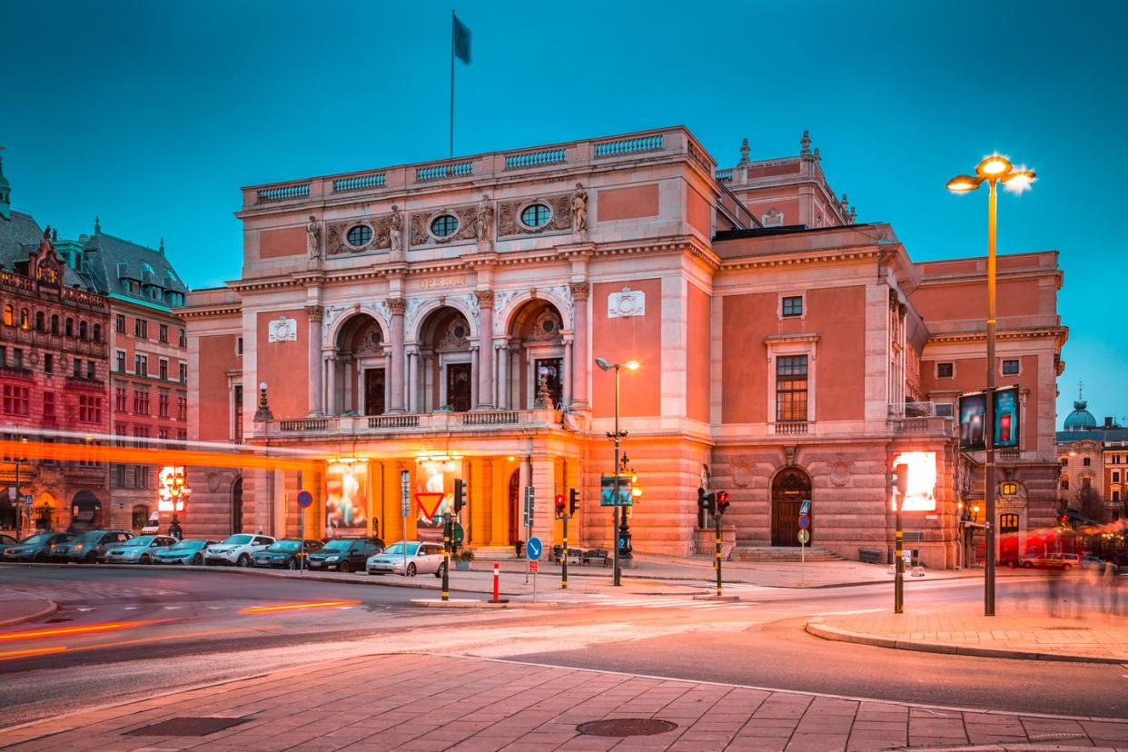 royal swedish opera kungliga operan in stockholm at twilight, sweden, scandinavia