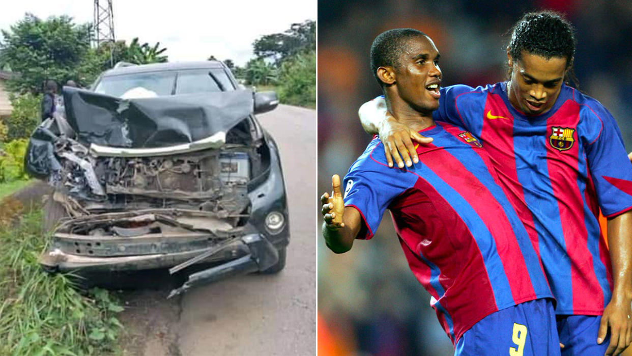 Pictured here, the car Samuel Eto'o was driving when he was involved in a nasty accident.