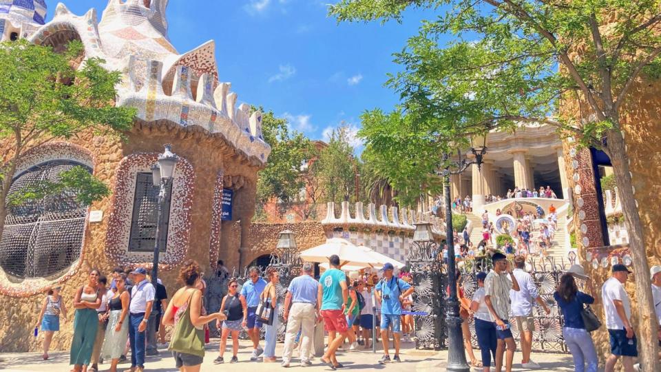 PHOTO: Tourists visit Park Guell in Barcelona, Spain, Aug.14, 2023.  (Emilio Rappold/Getty Images)